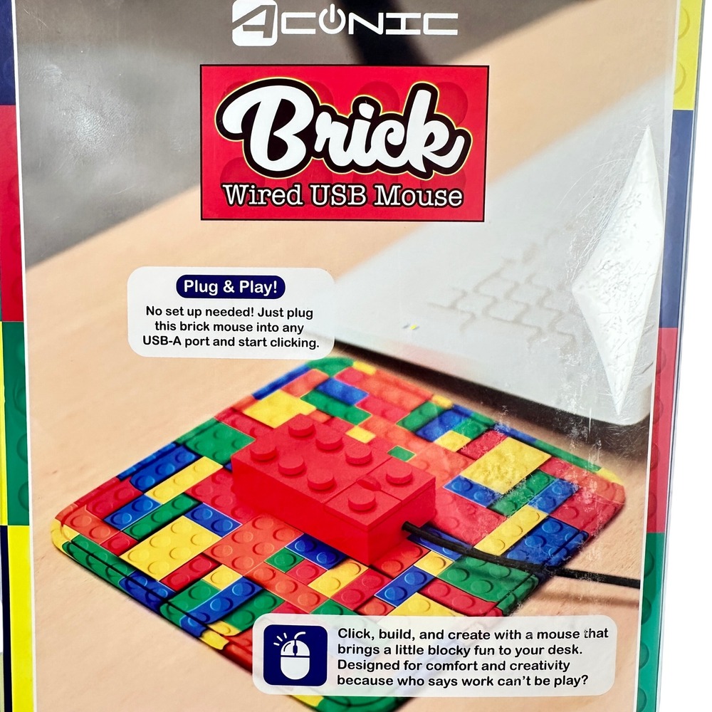 Aconic Brick Wired USB Mouse Red Building Block Style 1200 DPI AC-THCM-BK NIB - Picture 5 of 7